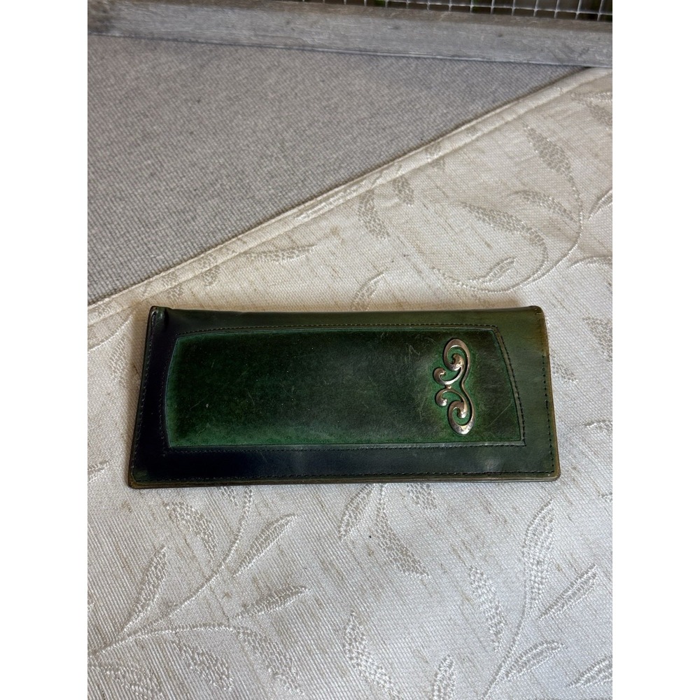 Vintage Green sunglass case dual-snap visor design. Leather With Silver Tone MCM
